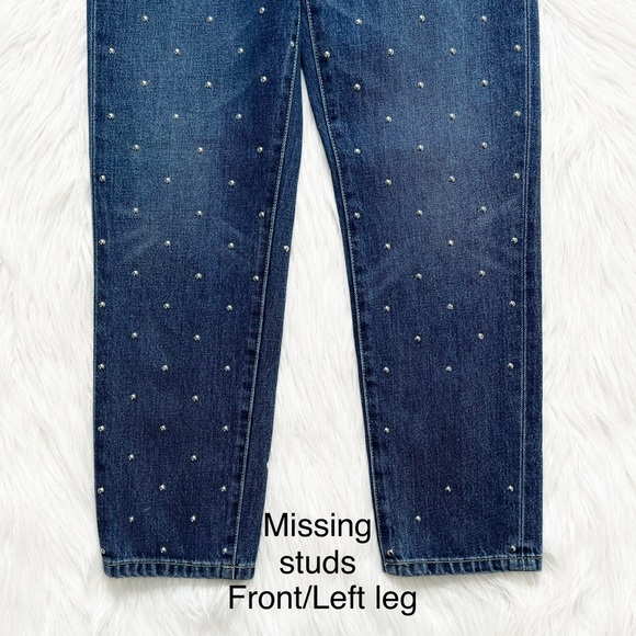 Current/Elliott Silver Studded Embellished High Waist Straight Leg Cropped Jeans - Picture 12 of 13